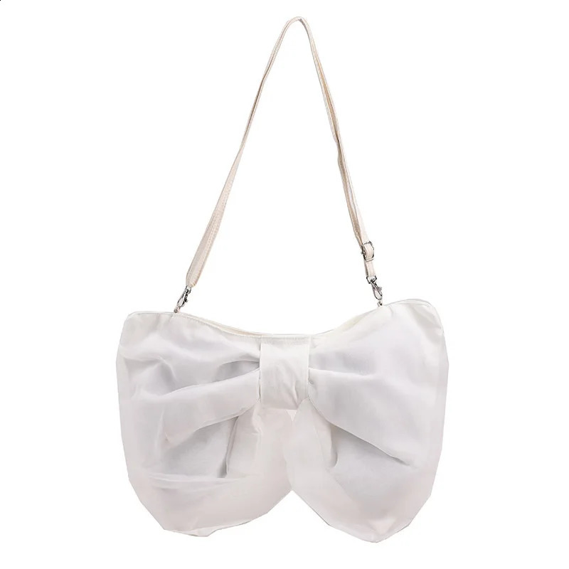 Summer Girl Handbags Fashion Cute Black White Green Chiffon Big Bow Shoulder Crossbody Bag For Women Daily Shopping Handbag 240823
