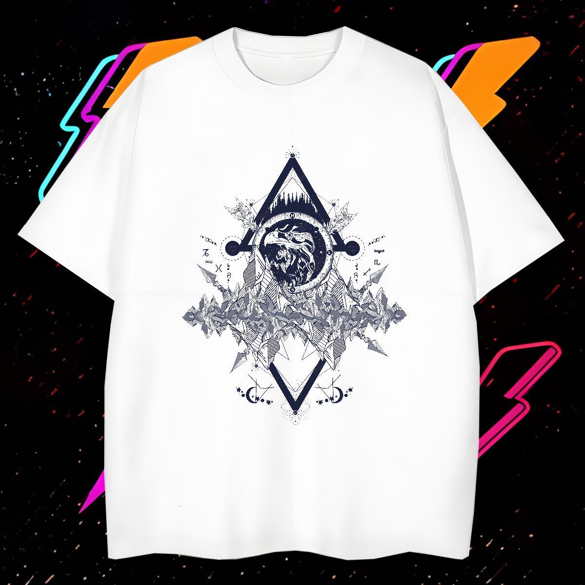 Loose T-Shirts for Men 100% Cotton 230g eye of the devil Street Wear Cartoon Printing L-4XL Breathable Crew Neck Men Clothes T-Shirt New Arrival Tshir