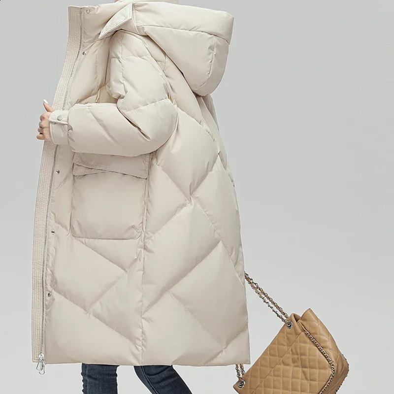 ABRINI Womens Long Sleeve Button Shoulder Strap Parkas Coat Thickened Warm Pocket Autumn Winter Zipper Down 240823
