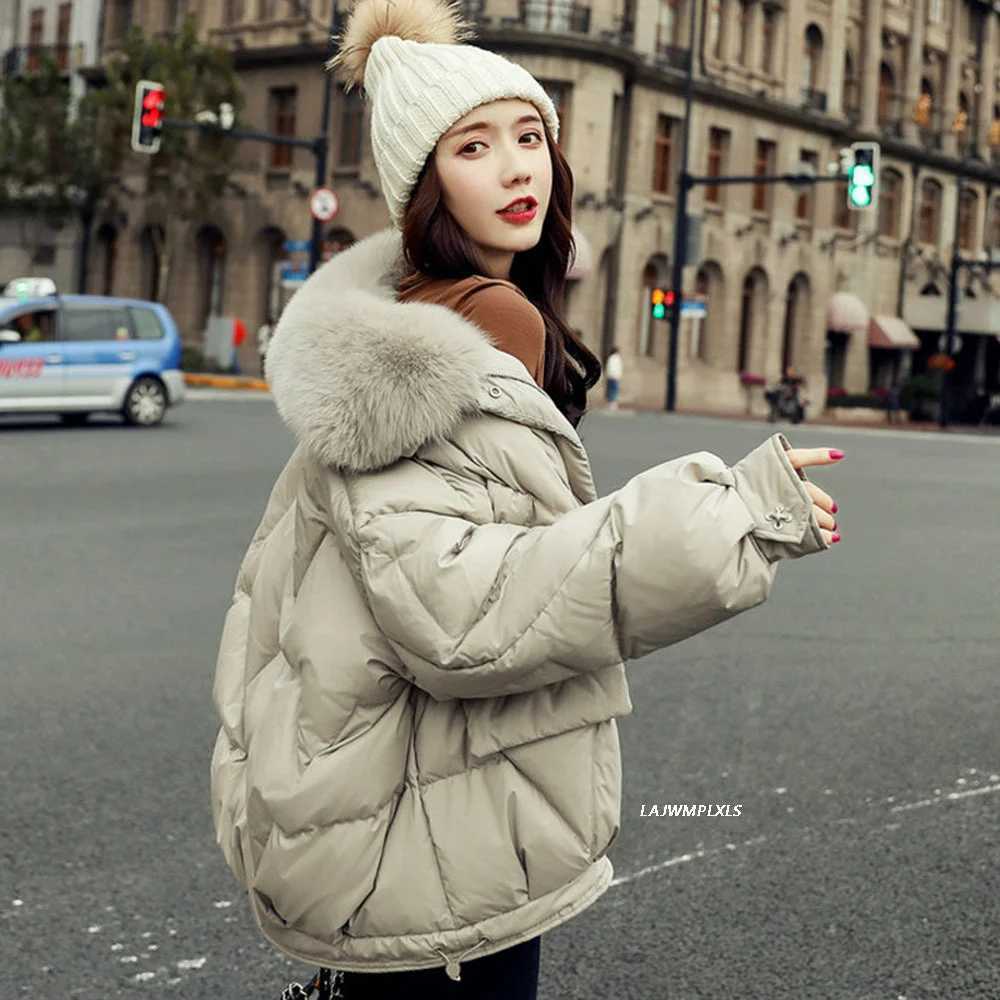 Women's Down Parkas Natural Fur Large Hooded Winter Coat Women 90% White Duck Down Jacket Thick Warm Parkas Female Outerwear Pure Color Y240824GA