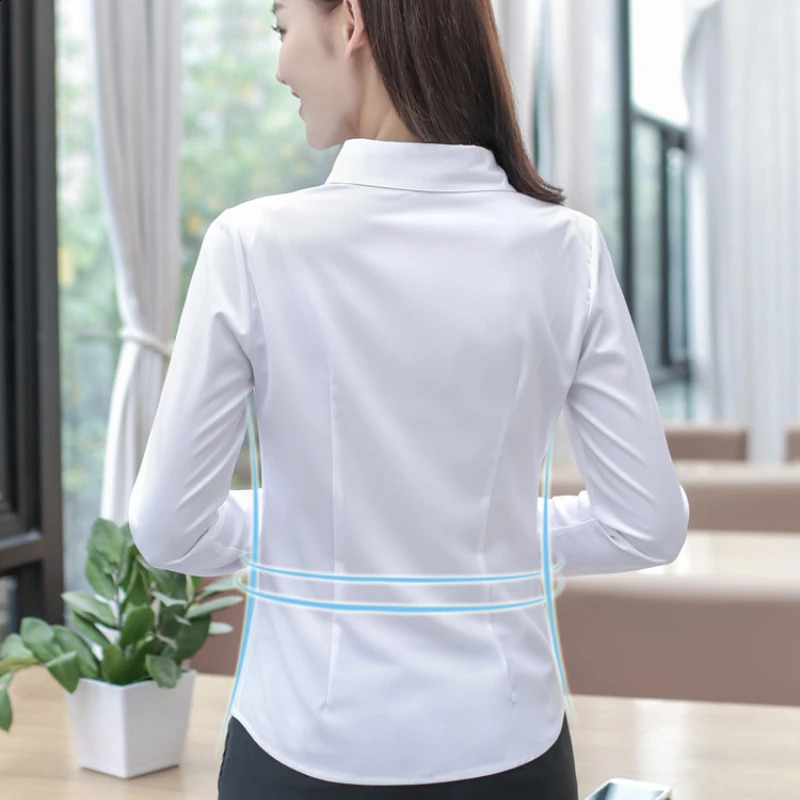 Korean Version Of White Shirt For Women White Shirts Formal Blouse Womens Long Sleeved Slim Fitting Autumn Single Lady Blouses 240823