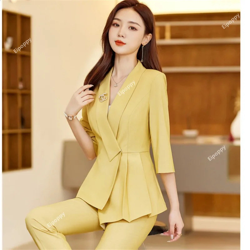 Elegant womens formal business mens suit long sleeved jacket pants twopiece office set 240823