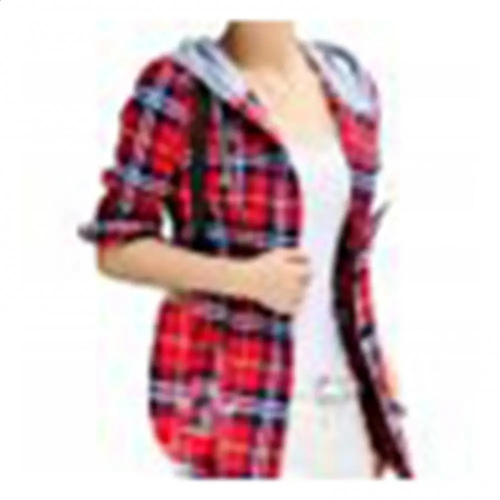 Women Shirt Fashion Loose Long Sleeve Cardigan Coat Classic Plaid Hood Button-up Cotton Shirt Coat Womens Clothing 240823