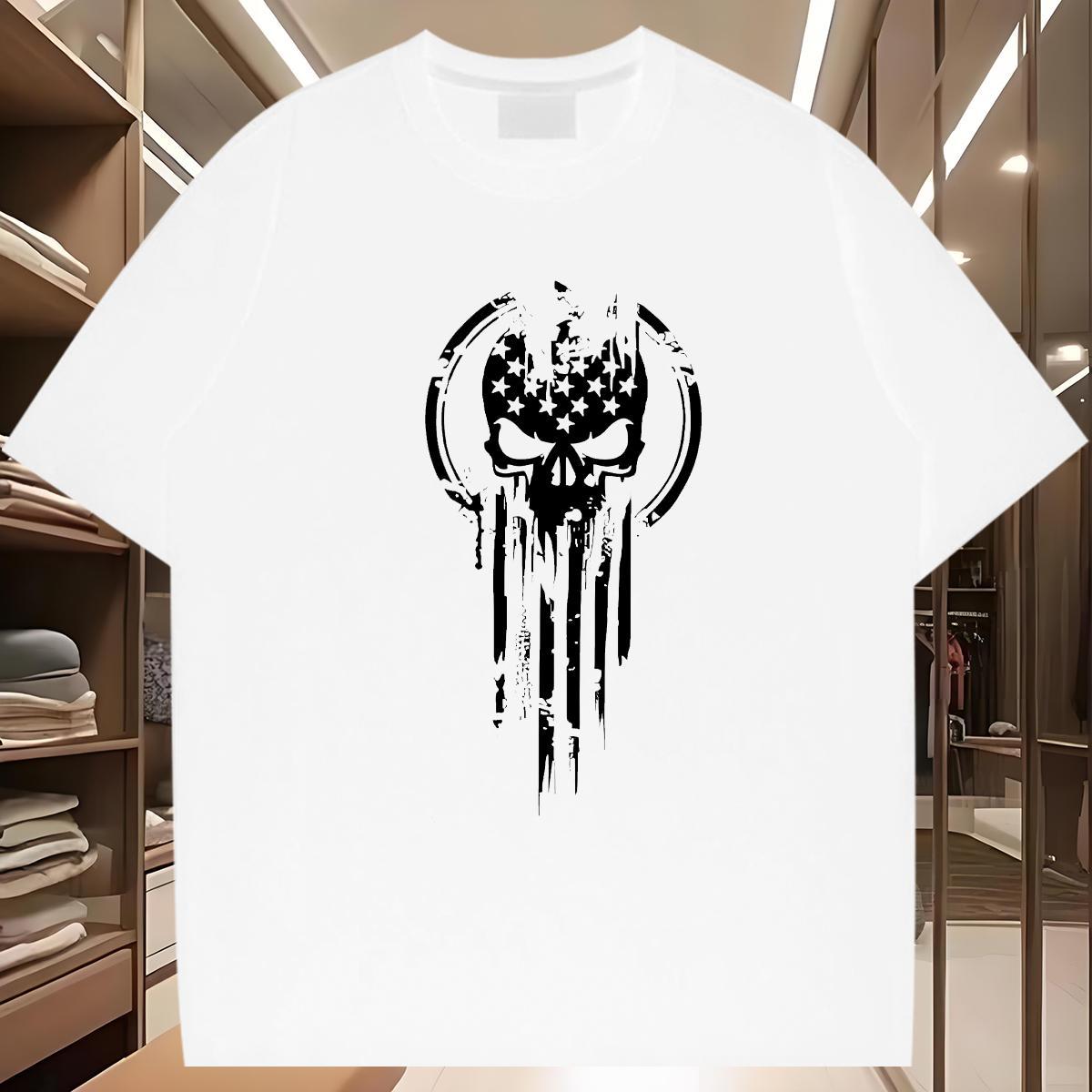 Free Shipping Mens T Shirts 230g Pure Cotton skull Anime Printing Street Black White O Neck Short Sleeves Tshirts Fashion New Tops Tees
