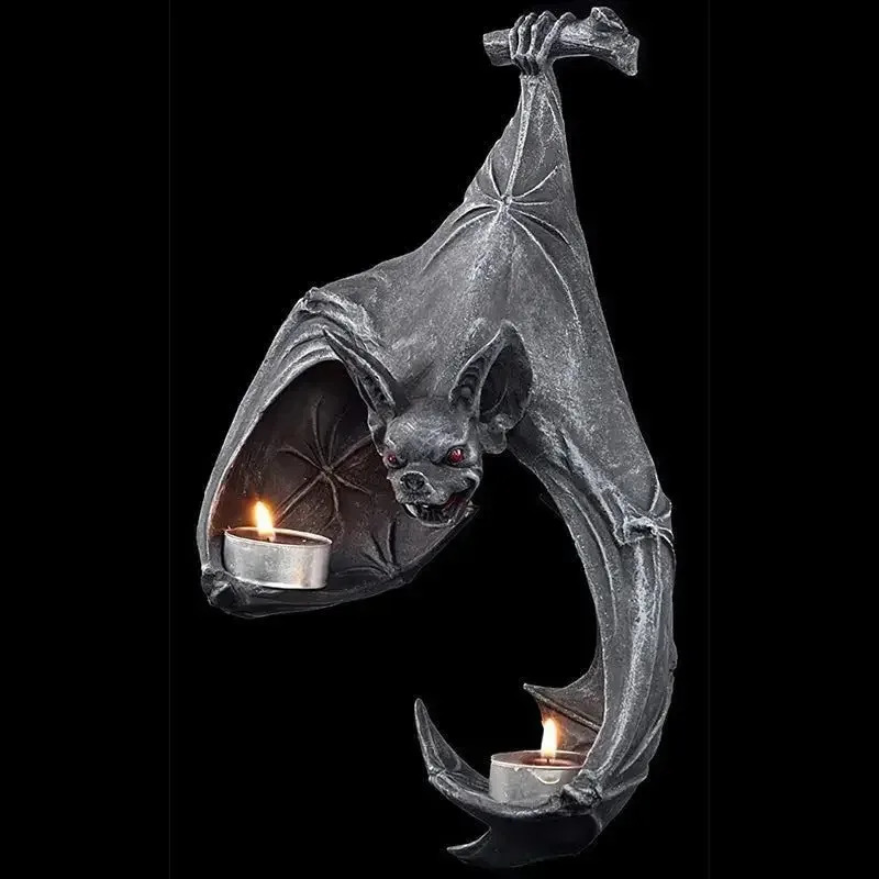 Bat Wall Tealight Holder Halloween Candlestick Bat Statue Garden Hanging Candlestick Light Garden Home Halloween Decoration 240824