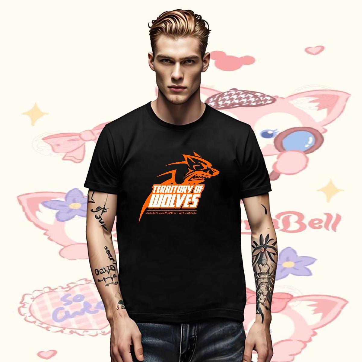 DIY Customized Men Tshirts wolf Sport 230g Pure Cotton Polos O Neck Short Sleeves Loose T Shirts Men Custom Anime