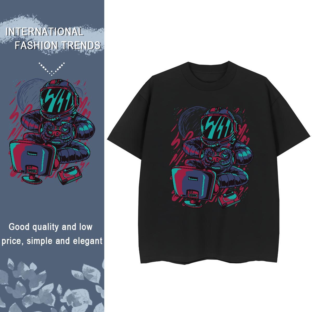Free Shipping Women Tshirts 230g Cotton spaceman Hip Hop T shirt Crew Neck Cartoon Printing L-4XL Clothings