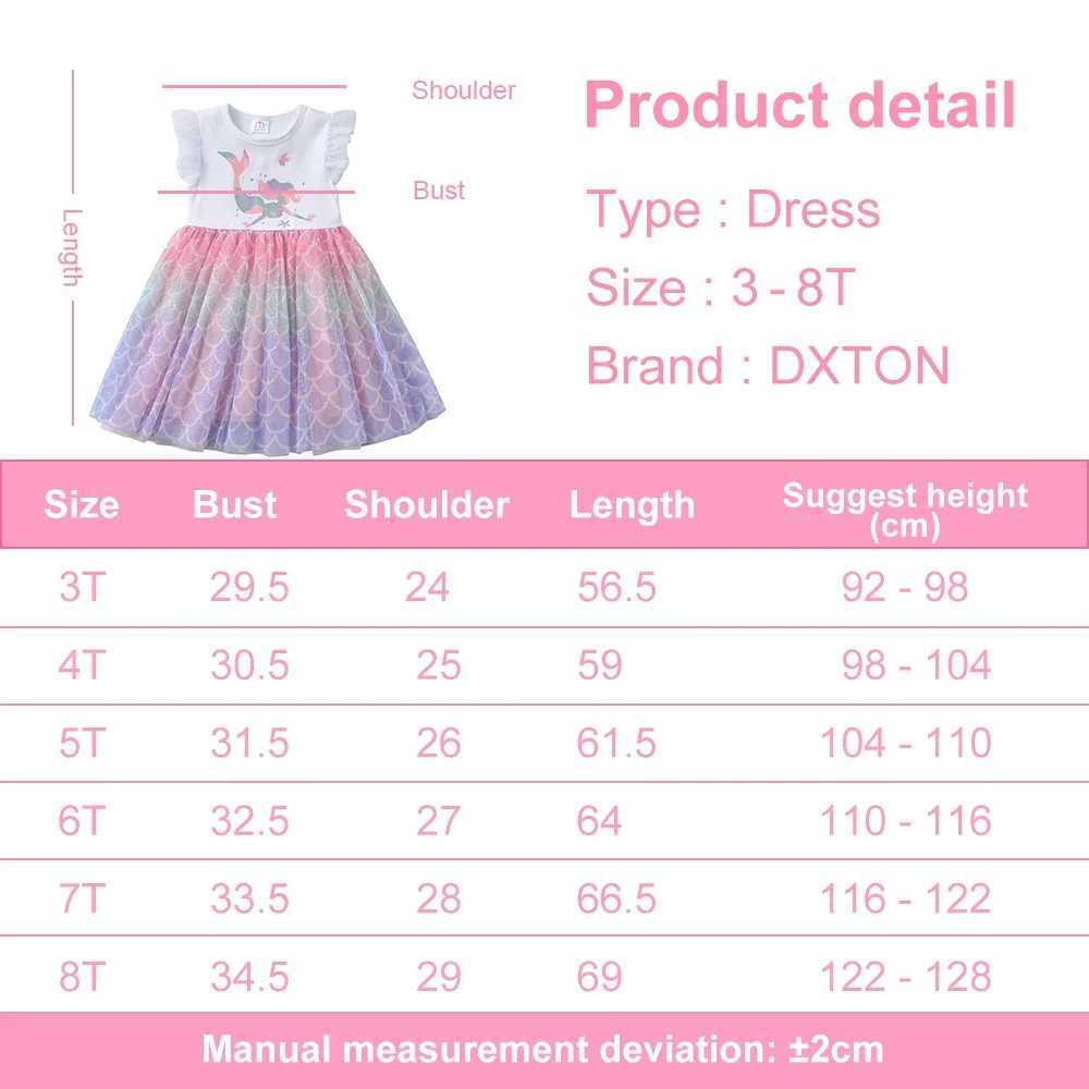 DXTON Summer Childrens Dress Girl Mermaid Pattern Printed Flying Sleeve Childrens Party Princess Dress Girl Casual Clothing W240823