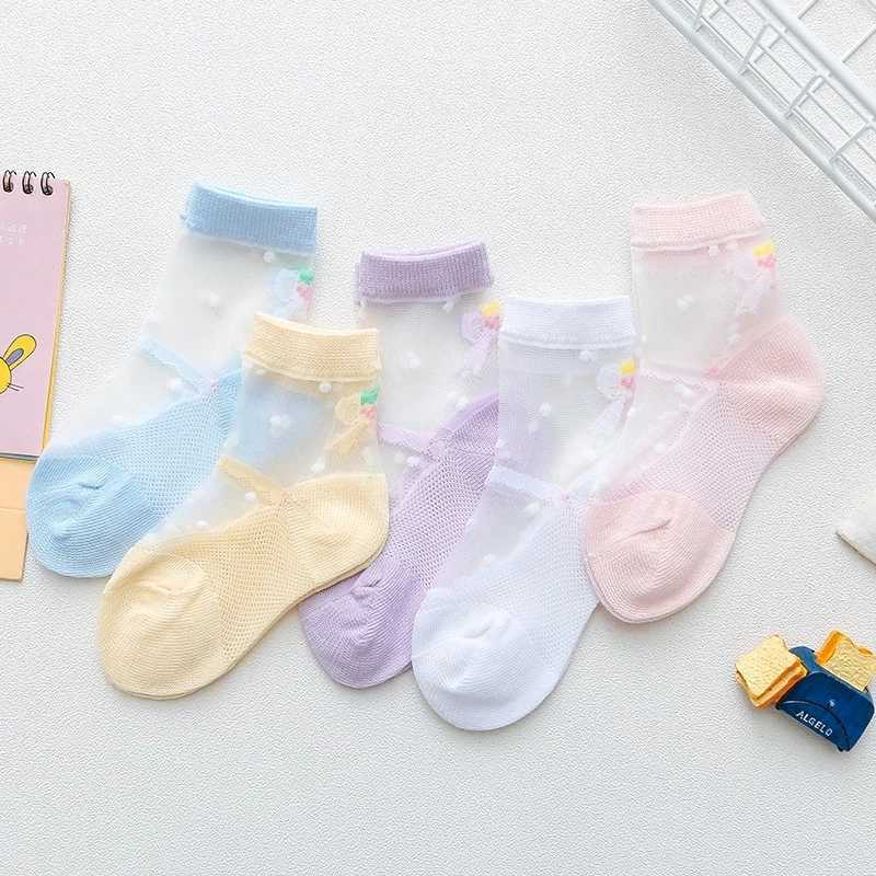 5Pairs Summer Kids Girls Socks Mesh Breathable Baby Girl Socks Children Trendy Elastic Lace Flowers Princess Sock For 1-12Years CL240824