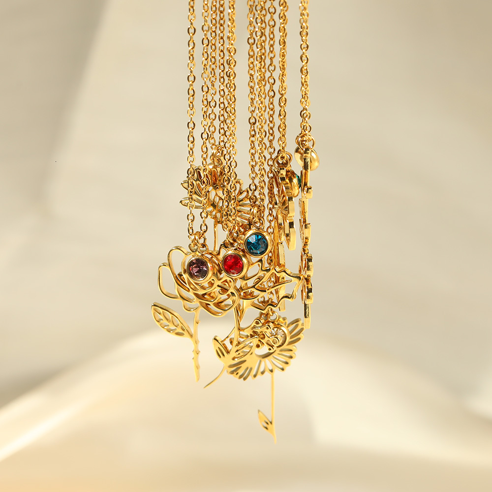 Minimalist New December Wer Gold Plated Stainless Steel Necklace Birthstone Gift Rose Month Pendant F08.24-5.7 6c386