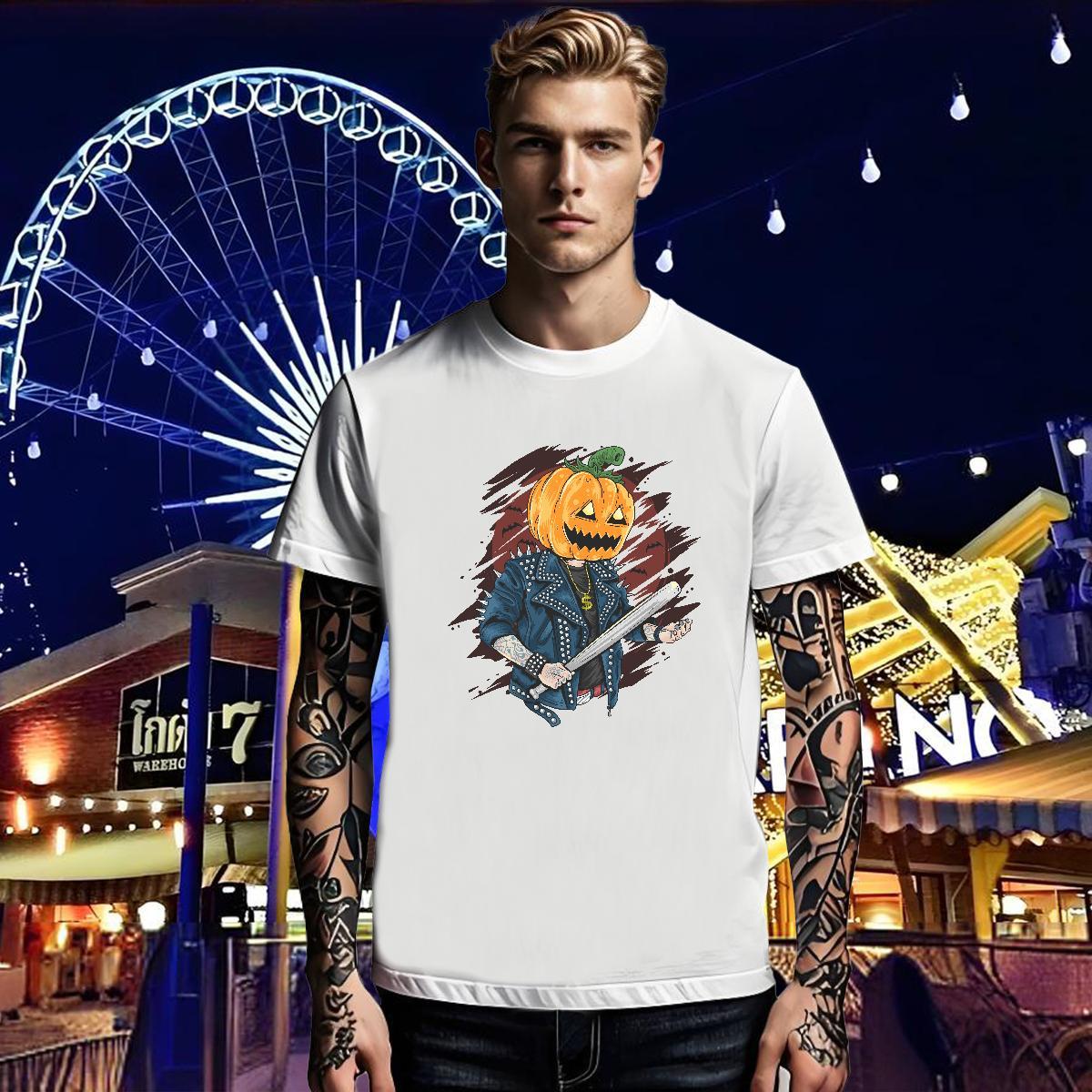Fashion Designer Men Tshirts pumpkin Sports Casual 230g Pure Cotton Tees Shirts Crew Neck Breathable Classic T-Shirts for Men Cartoon Printing L-4XL