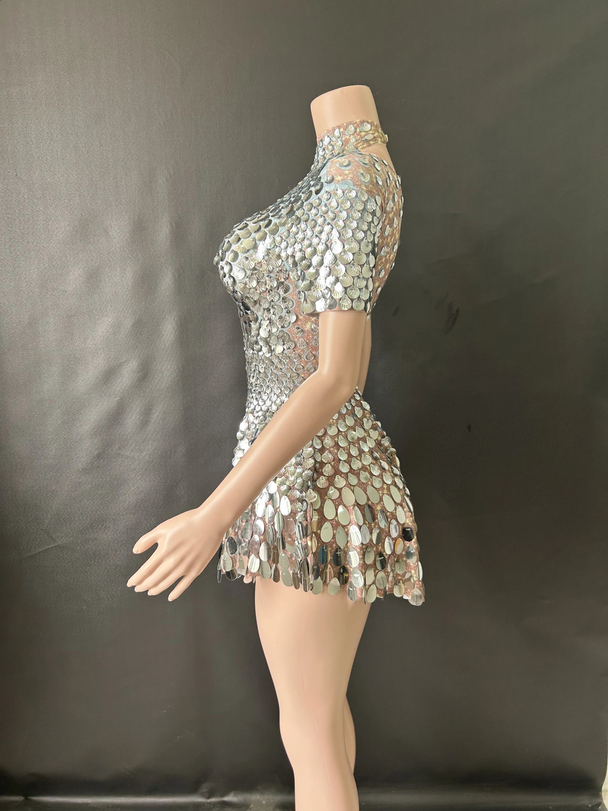 Sexy Nightclub Tight Dress Shining Cute Glitter Mini Celebrating Rhinestone Birthday Silver 7G 240823