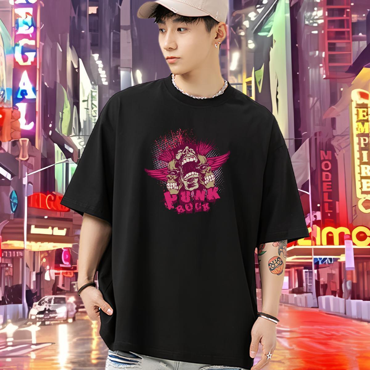 TOP Quality Mens T Shirts 230g Pure Cotton skull Street DIY Crew Neck Men Tshirts Wholesale Clothes