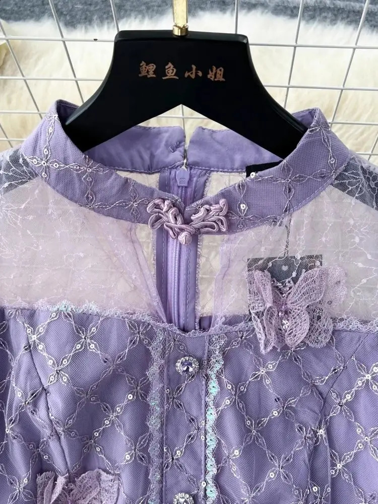 French Sweet Small Fragrance Lace Mesh Stitching Tweed Dress Women Elegant Long Sleeve Butterfly Embroidery Chic Short Vestidos 240824