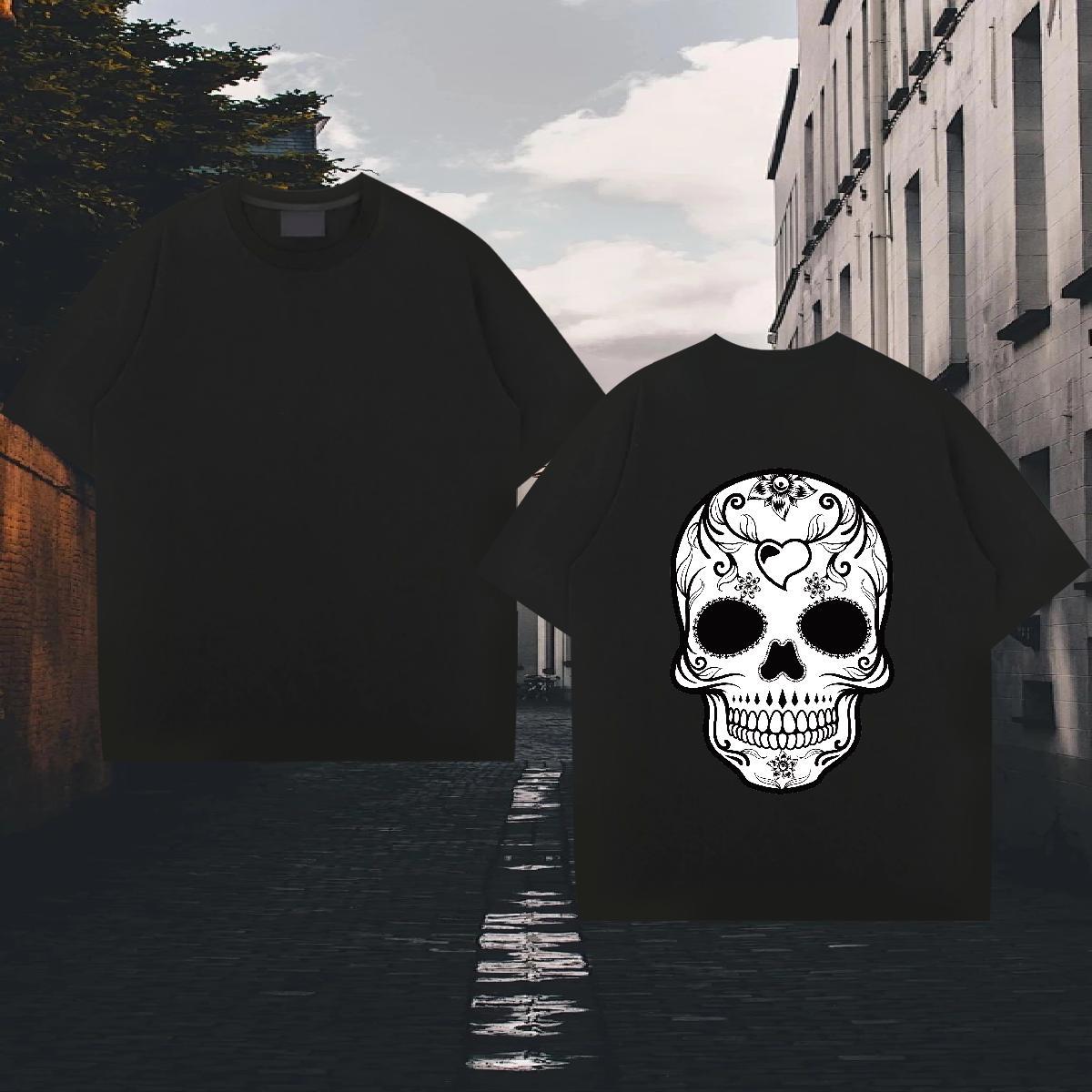 TOP Quality T-Shirts 230g Cotton skull Beach Custom Print Oversized Crew Neck Men Tshirts New Tops Shirt