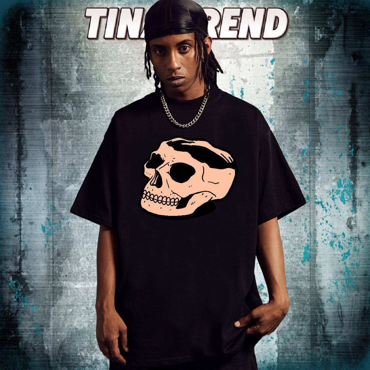 Brand T Shirt For Man 230g Cotton skull Hip Hop Street Custom Anime Breathable Crew Neck Tshirts Fashion Tops