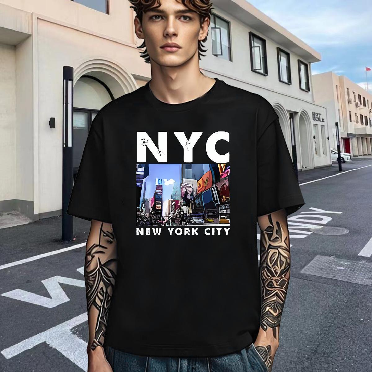 High Quality Man T Shirts 230g 100% Cotton New York Street Wear Cartoon Print Round Neck Short Sleeve Tshirts Wholesale Top Tees