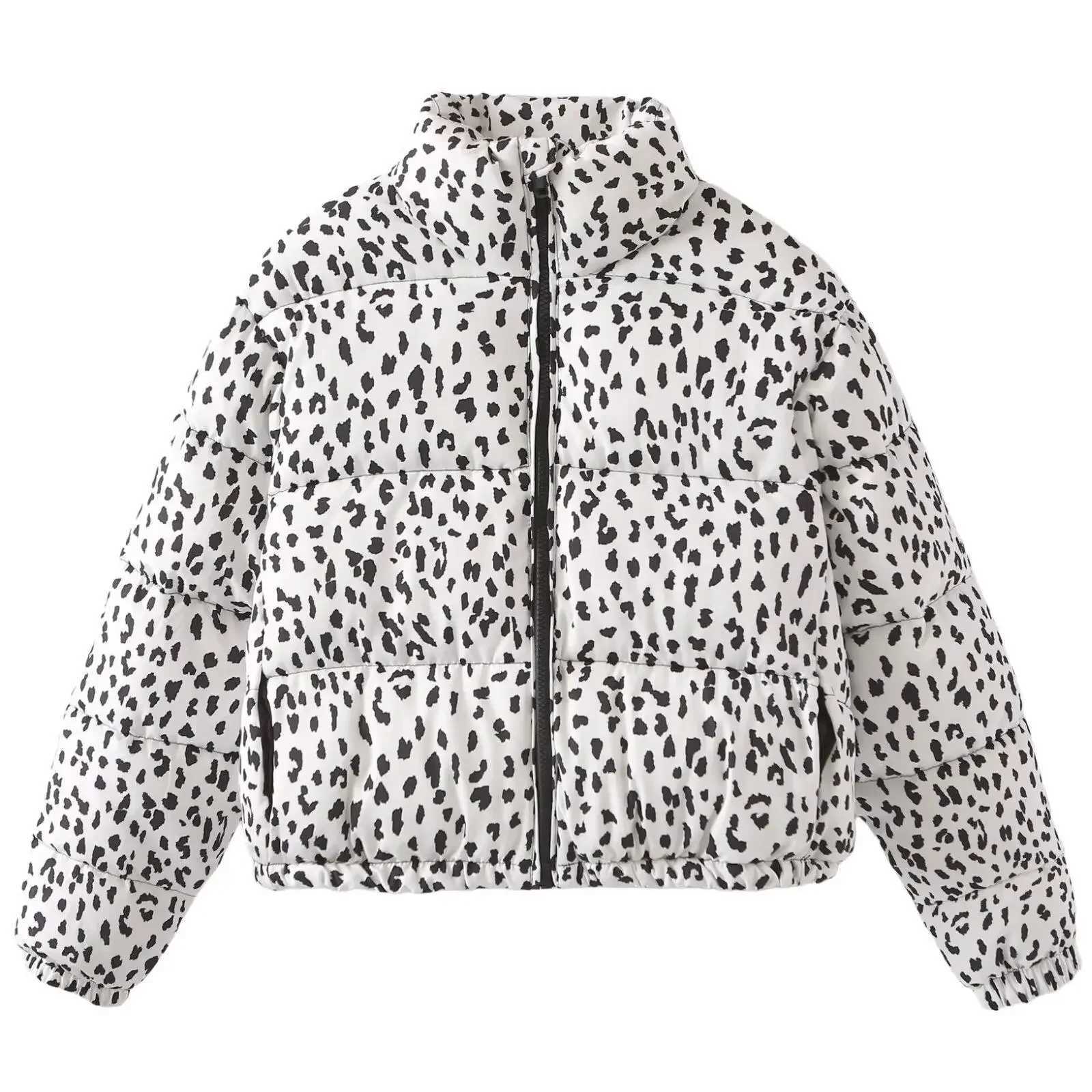Women's Down Parkas Fashion leopard print crop cotton jacket womens stand up collar long Slve zipper paddle coat 2024 winter Y2k casual high T-sh