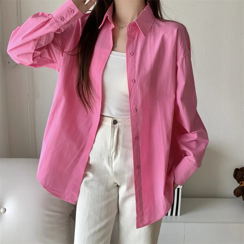 Basic Shirt for Women Long Sleeve Button Down Collared Loose-fit Plain Parisian White Shirt Spring Summer Chic Tops Outfit 240823