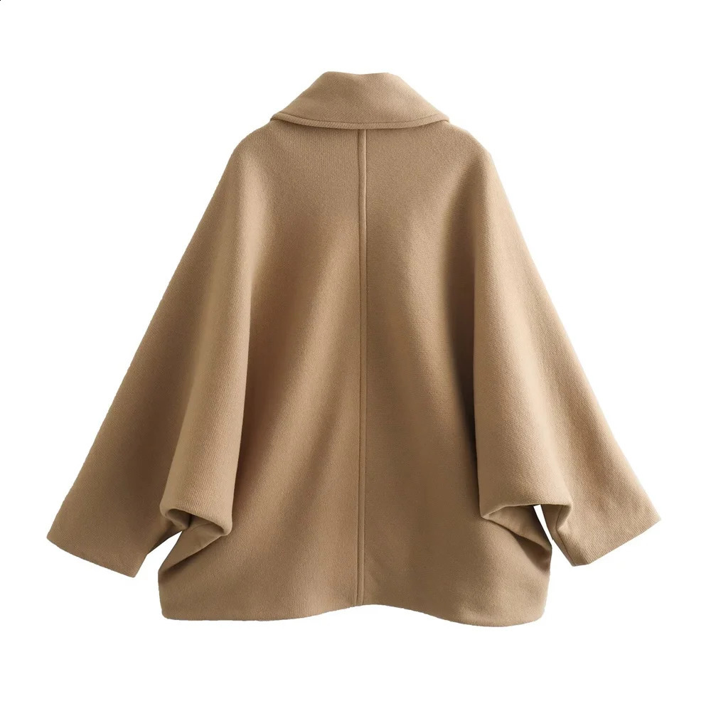 UNIZERA Womens Short Blended Coat Casual Polo Neck Personalized Top Cloak Sleeves Winter 240823