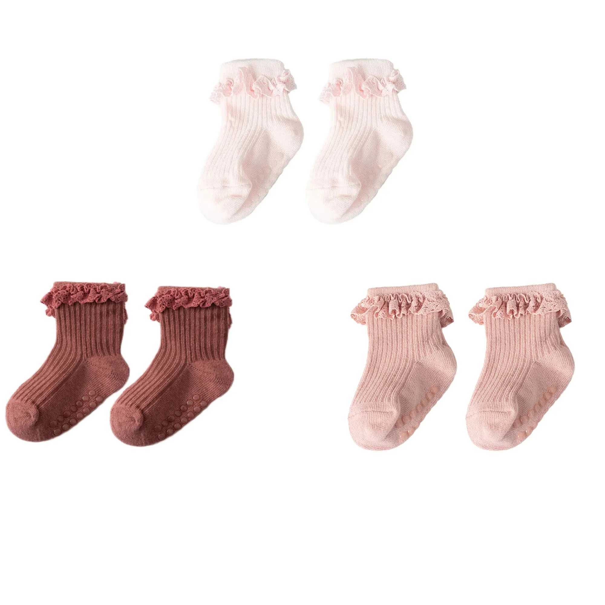 3pairs/lot Infant Girl Cute Lace Sock Ribbed Childrens Non-slip Socks Solid Breathable Baby Girl Ankle Socks 0-5Y Kid Girl Sock CL240824