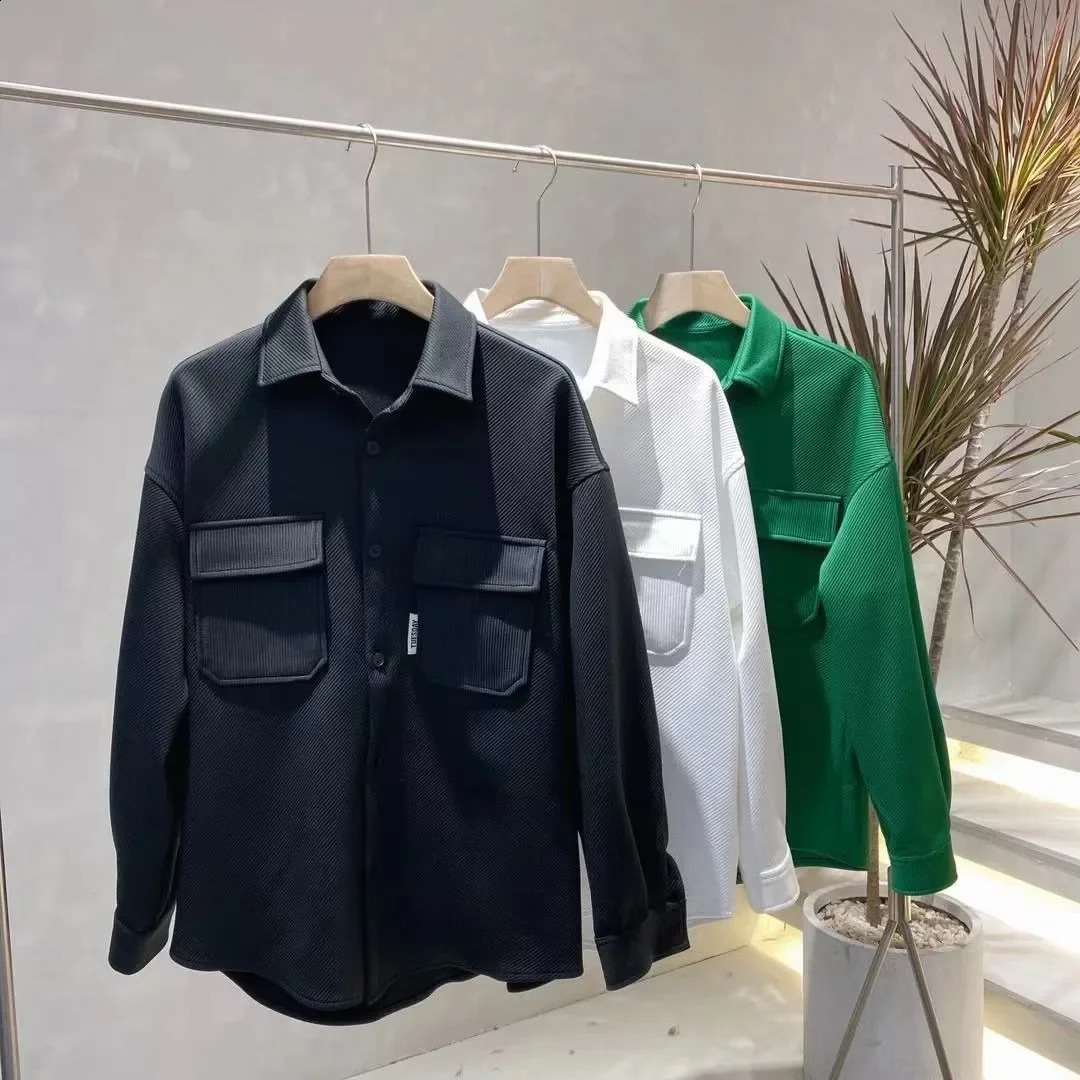 Autumn Mens Fashion Collar Shirt Loose Fit Knitted Jacket Casual Clothing 240824