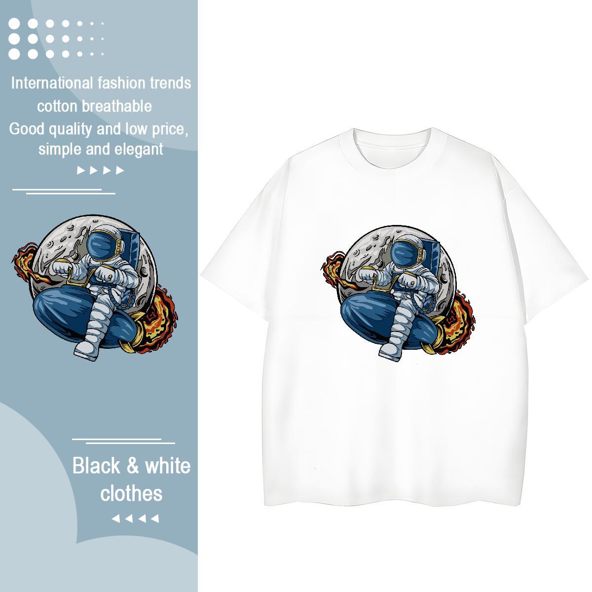 Lady Tshirt for Man Woman 100% Cotton 230g cosmonaut High Street Hip Hop T shirt Crew Neck Breathable Customized Tops Shirt