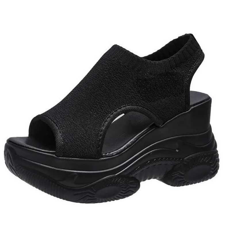 Womens Sandals 2024 Summer Wedge Heel Elastic Cloth Cover Foot Ladies Sandals Thick-soled Fashion Trifle Elevation Casual Shoes CL240806