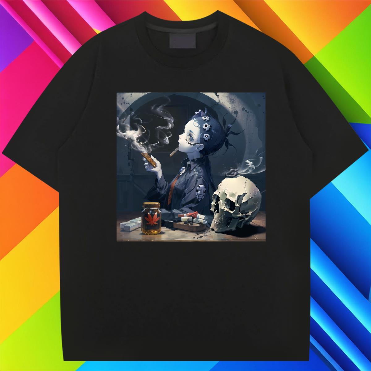 TOP Quality T-Shirts for Men 230g Pure Cotton skull Street Black Oversized Breathable Short Sleeve Men Tshirts 2024 Summer Tee Shirt