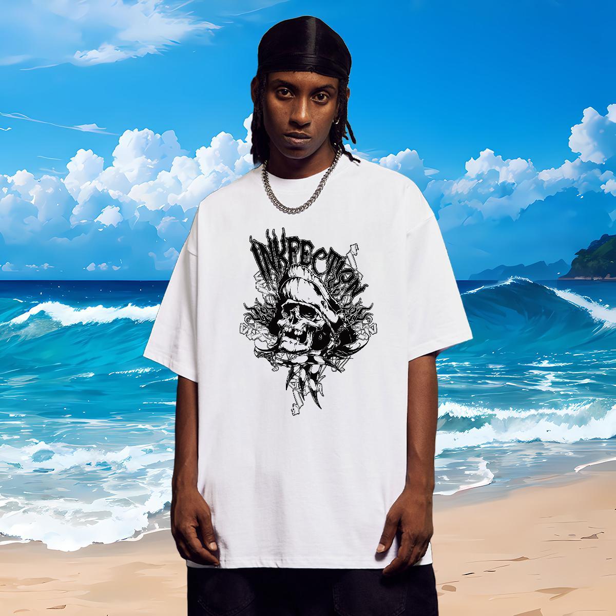 Classic T-Shirts for Men 230g Pure Cotton skull Summer Casual Customized Print Breathable Tshirts DIY Customized Tees Shirts