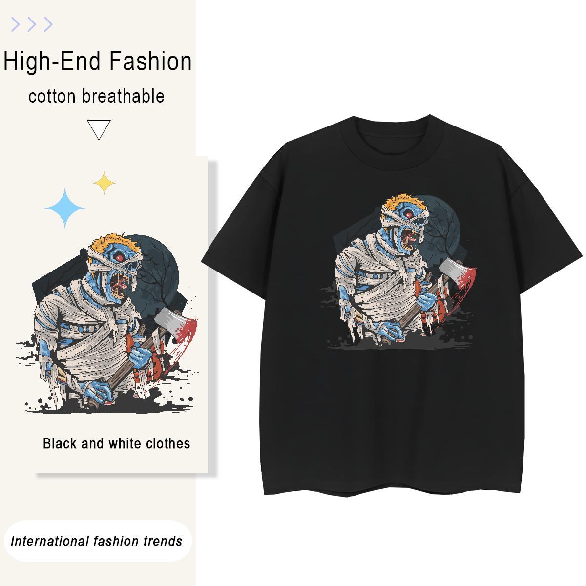 New Tshirt for Man Woman Halloween Street 100% Cotton 230g Clothings Breathable Short Sleeve High Quality Mens T Shirts Floral Print