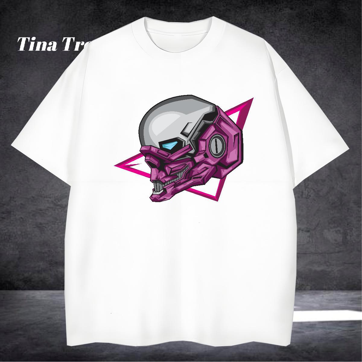 Loose T-Shirts 230g 100% Cotton skull Sport Cartoon Printing L-4XL O-Neck Short Sleeve Men Tees Fashion Wear