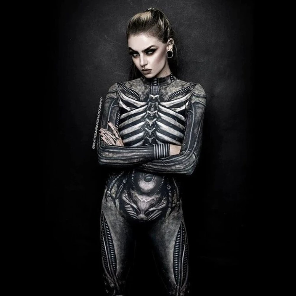 Horror cosplay skeleton jumpsuit Halloween costume ultra-thin Humen body female Zentai skeleton tight suit carnival dress up party 240824