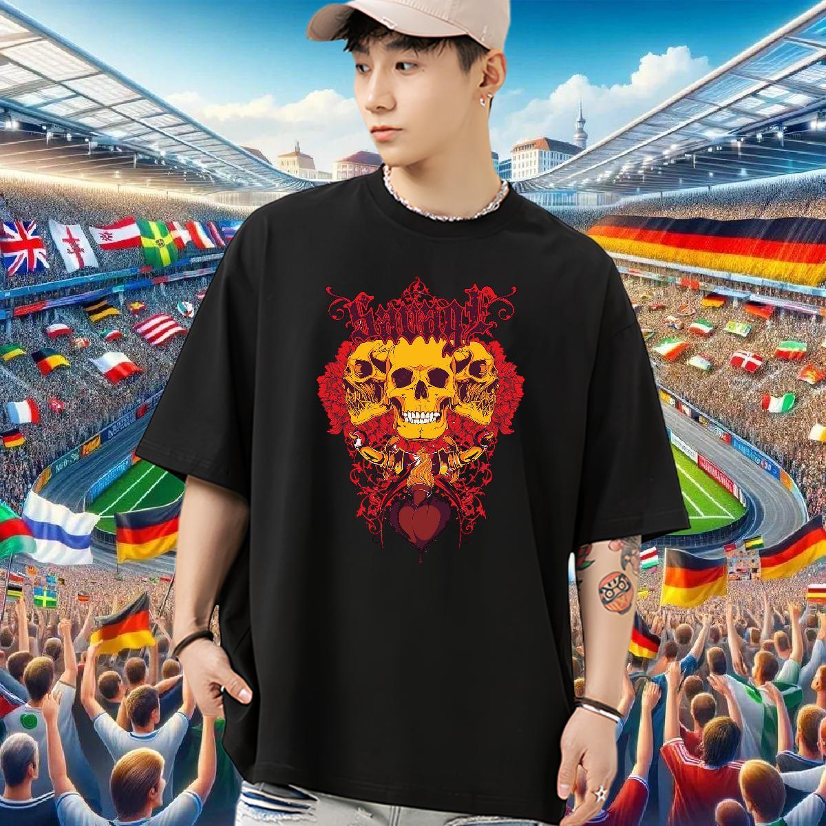 Cool Design T Shirt For Man 230g 100% Cotton skull Hip Hop Anime Print Breathable Short Sleeve Men Tops Tees Custom Clothes