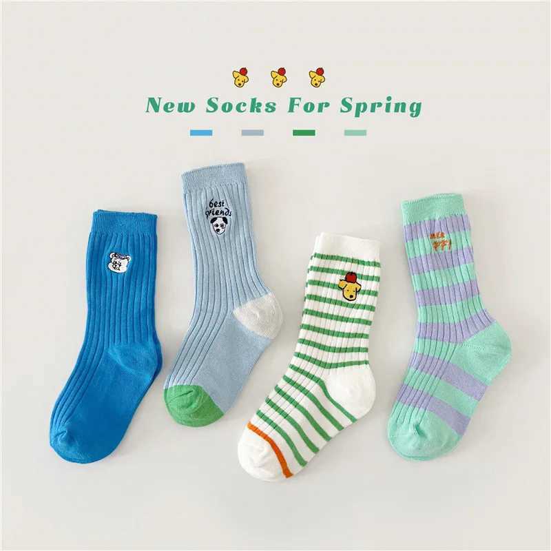 Boys Socks Spring Cartoon Letter Pattern Medium Socks Kids Cotton Children Crew Socks CL240824