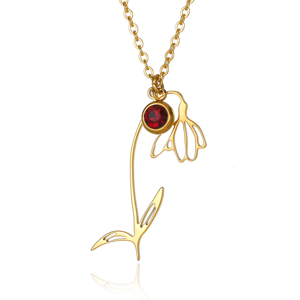 Minimalist New December Wer Gold Plated Stainless Steel Necklace Birthstone Gift Rose Month Pendant F08.24-5.7 6c386
