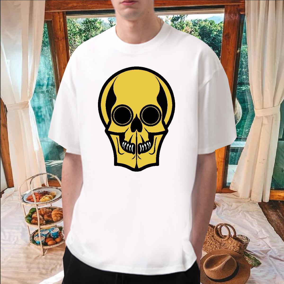 Loose Fit T-Shirts for Men 230g Pure Cotton skull Daily Outfit Plus Size Cartoon O Neck Short Sleeves Men Tees 2024 Designer Polos