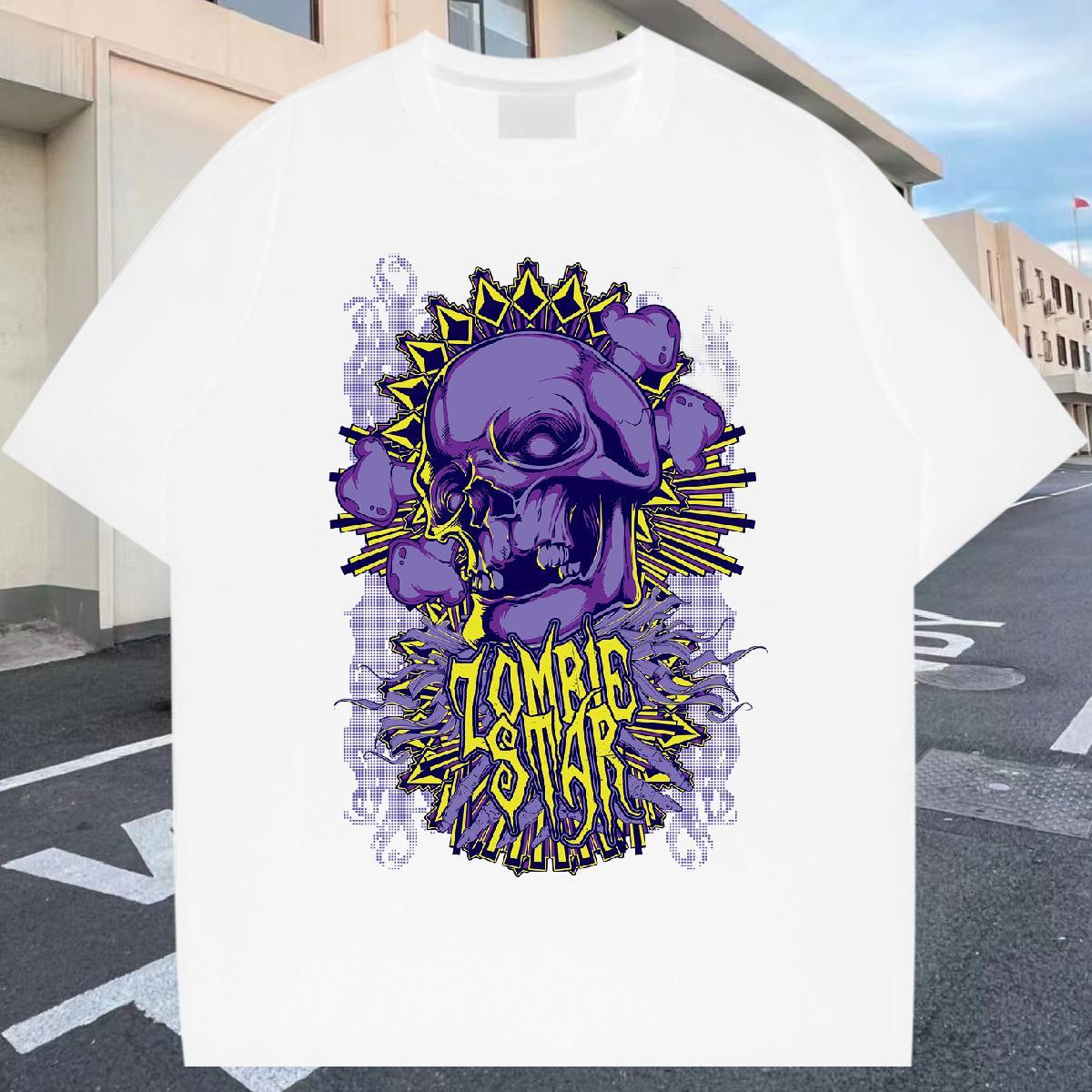 Free Shipping T shirt 230g 100% Cotton skull Sports Casual White Plus Size Round Neck Short Sleeve Men Clothes T-Shirt 2024 Tshirts