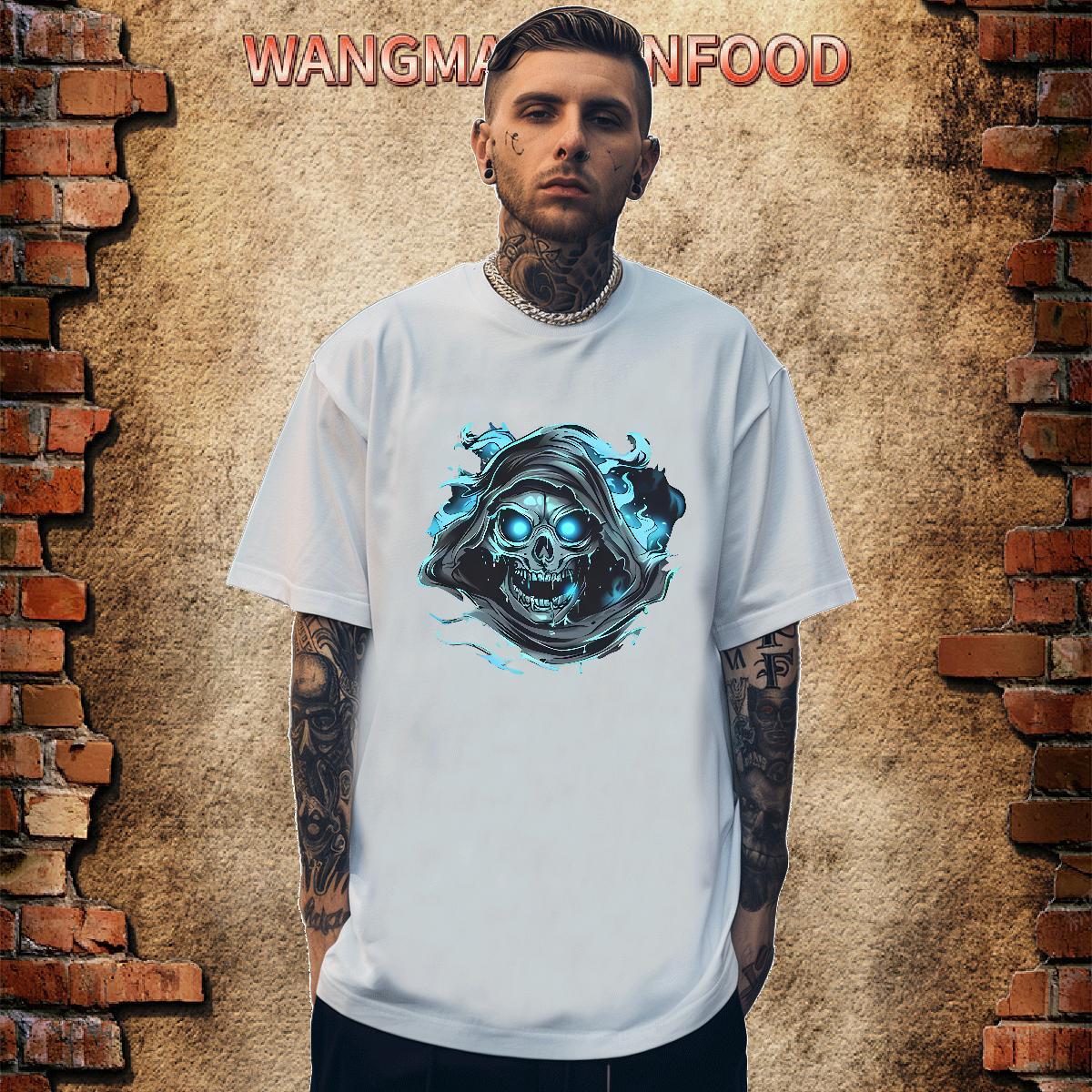 Brand T-Shirts for Men 100% Cotton 230g skull Street Wear White Plus Size Breathable Short Sleeve Men Tops Tees 2024 New Tee Shirt