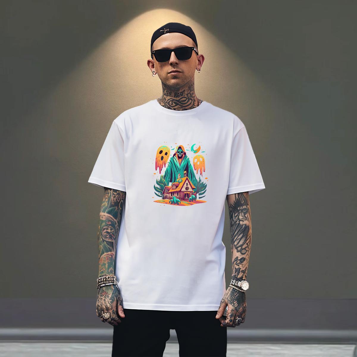 Comfortable Man T Shirts 230g Pure Cotton skull Daily Wear Cartoon Printing L-4XL Crew Neck Men Tees New Arrival Tee Shirt