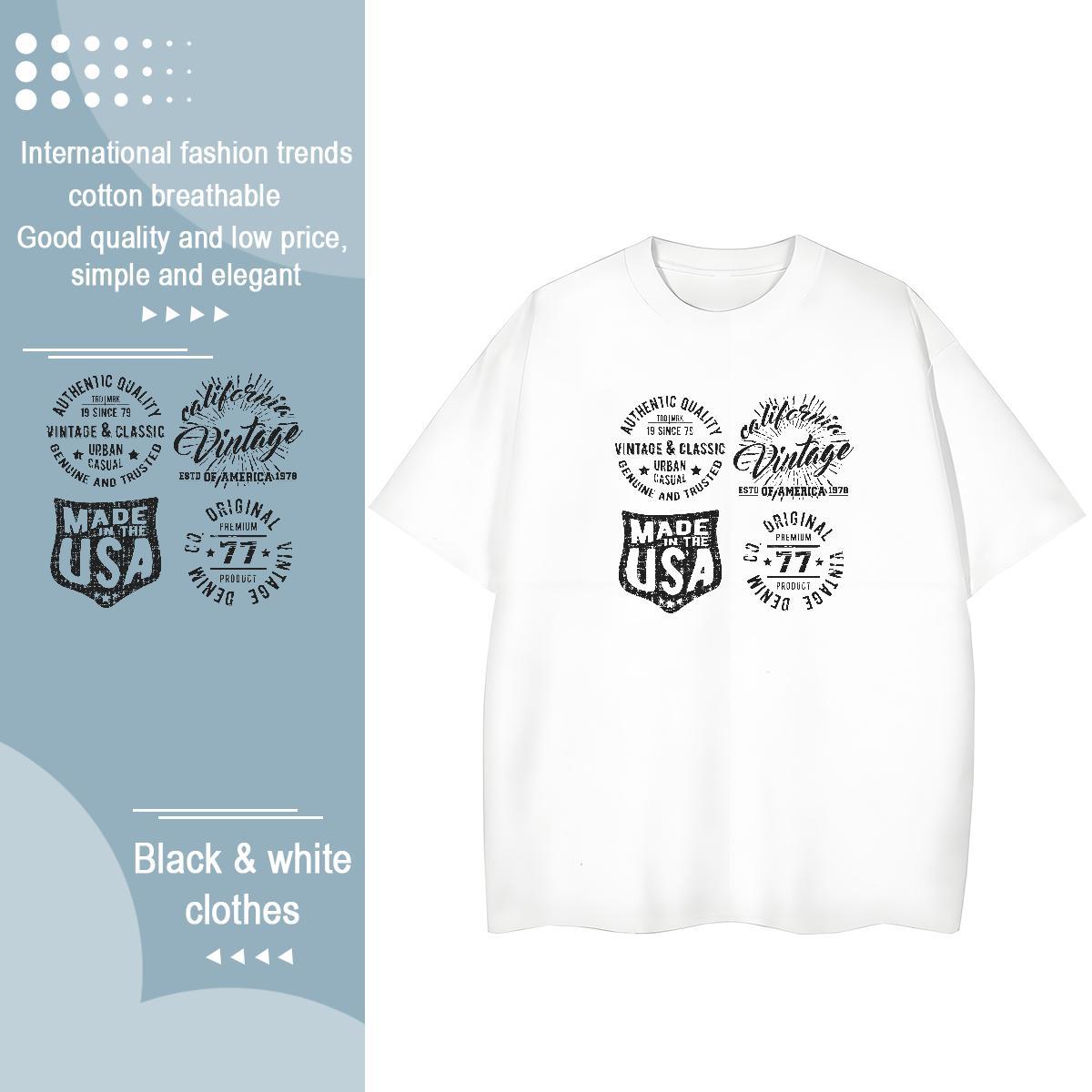 Loose Fit T Shirts Men 230g Cotton letter Outdoor Skull Pure Cotton Men Clothes T-Shirt 2024 Tees