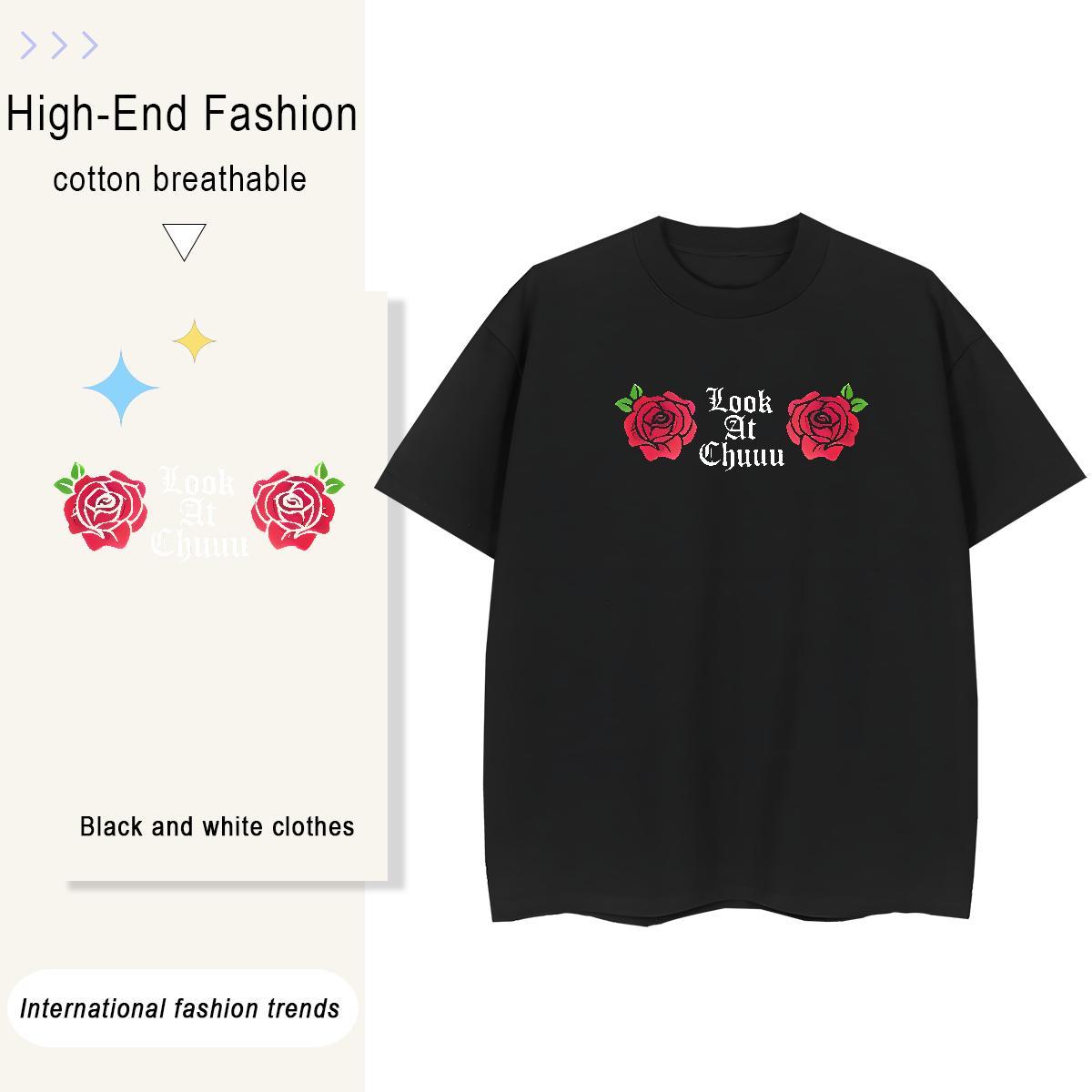 Female Unisex Tshirts 230g Pure Cotton letter Street Casual T shirt Breathable Crew Neck DIY Logo Tops Tees