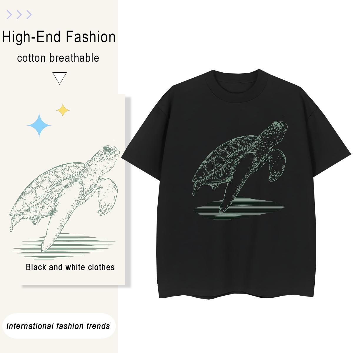 Fashion New Men Tops Tees tortoise Home Outdoor 230g Pure Cotton Tops Shirt Round Neck Short Sleeve Popular T-Shirts for Men Floral Print