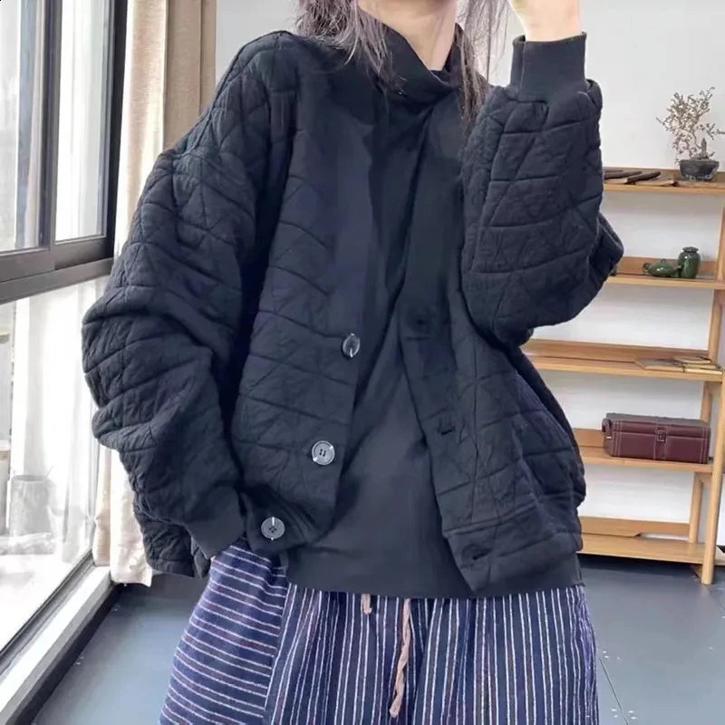 Autumn and Winter Retro Comfortable Versatile Diamond Grid Light Cotton Short Loose Womens Park Down Jacket Warm Coat 240823