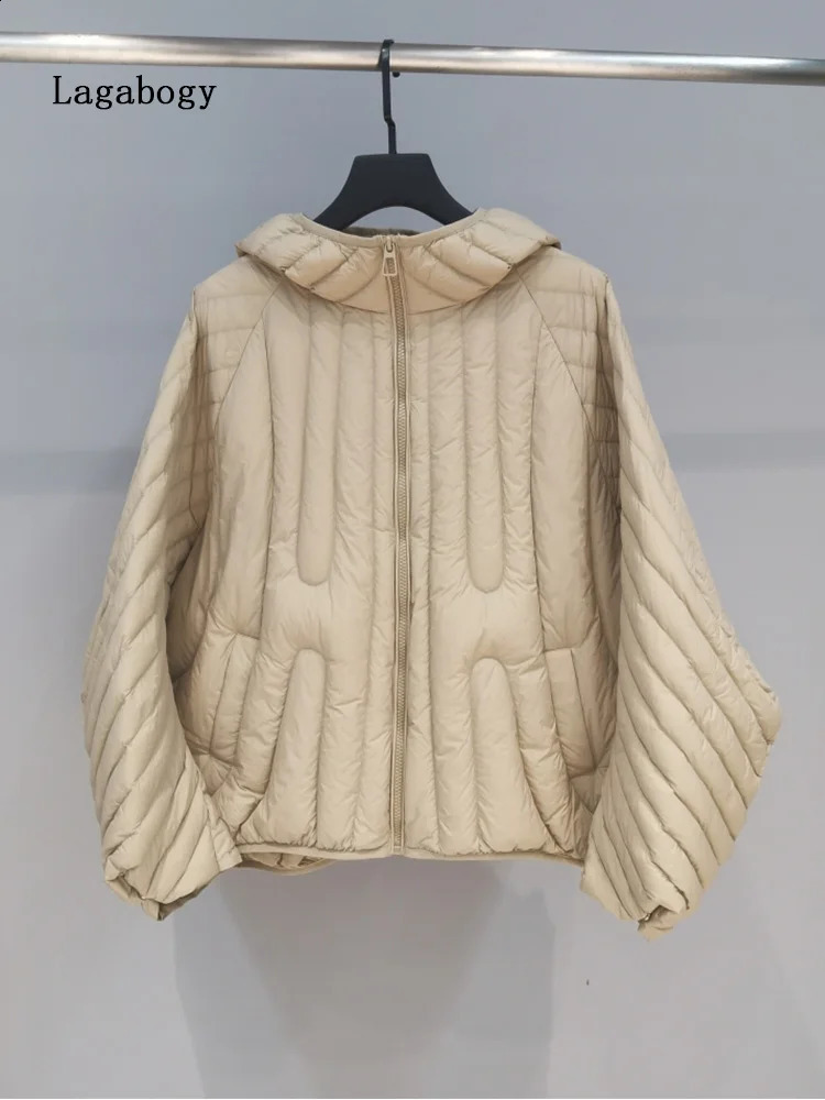 Lagabogy AutumnWinter Womens Oversized Inflatable Jacket Short and Lightweight 90% White Duck Down Hooded Warm Park Coat 240823
