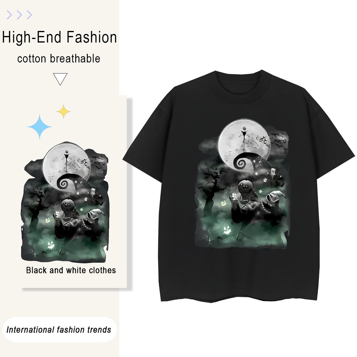 New Designer Tshirt for Man Woman dark night Street 230g Pure Cotton Tees Breathable Crew Neck Unisex Mens T Shirts Cartoon Printing L-4XL