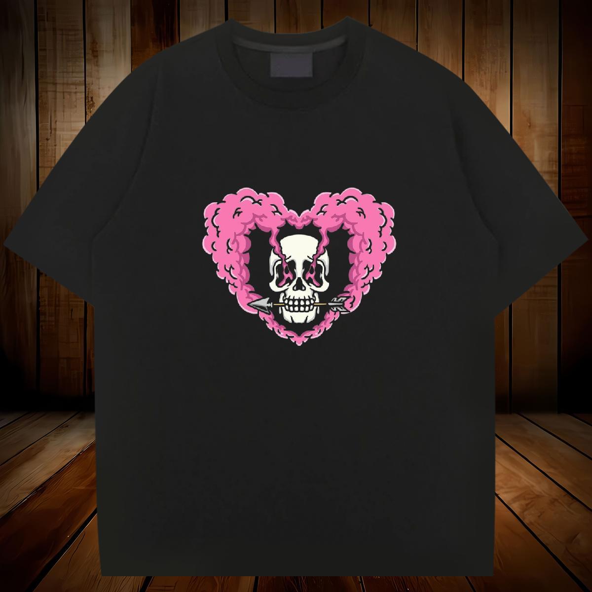 Classic Men T Shirts 230g 100% Cotton skull Street Casual DIY Printed Round Neck Short Sleeve Tshirt for Man Woman Wholesale Tops Shirt