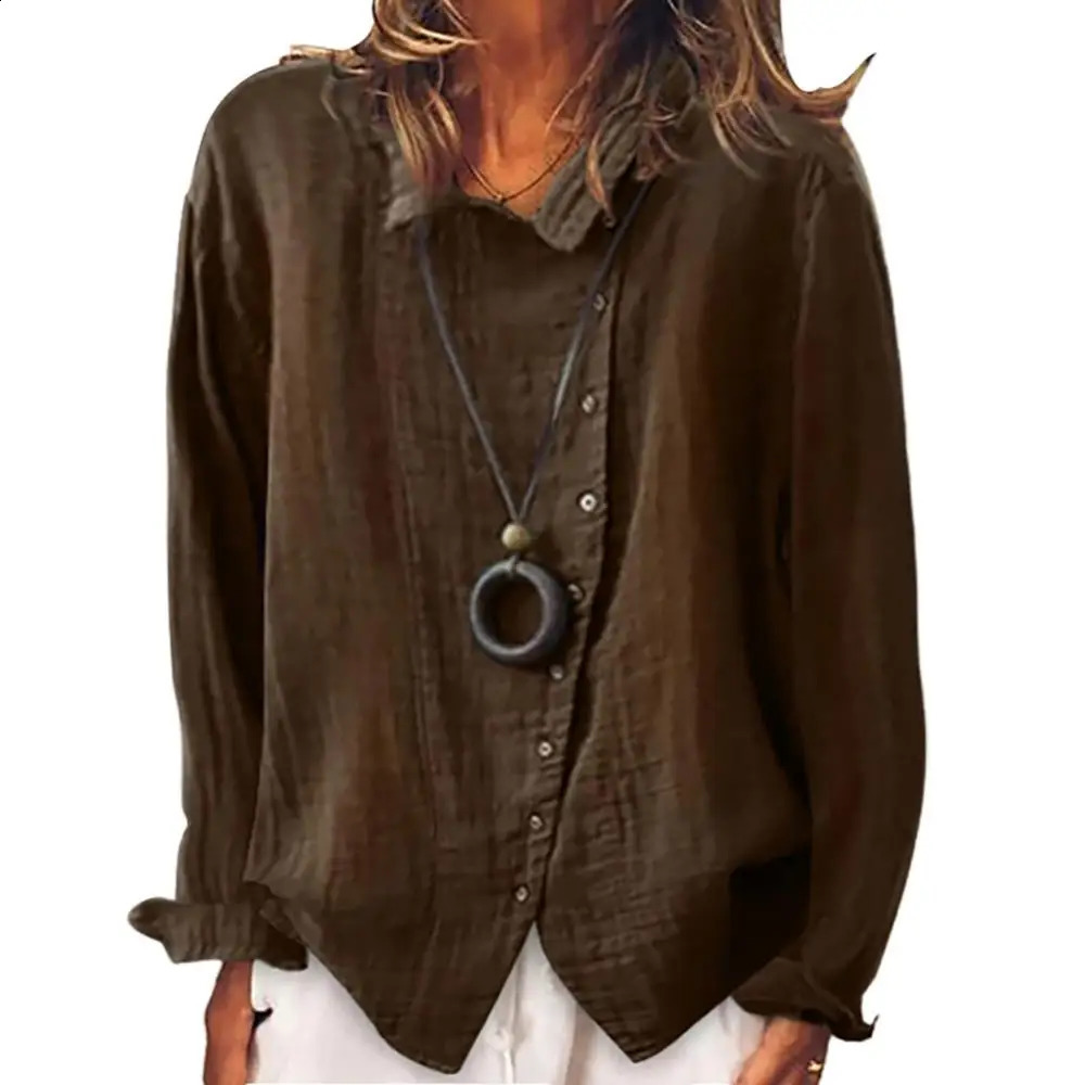 Women Harajuku Shirt Solid Color Long Sleeve Irregular Single-breasted Cotton Linen Shirt Blouse Blusas Mujer 240823