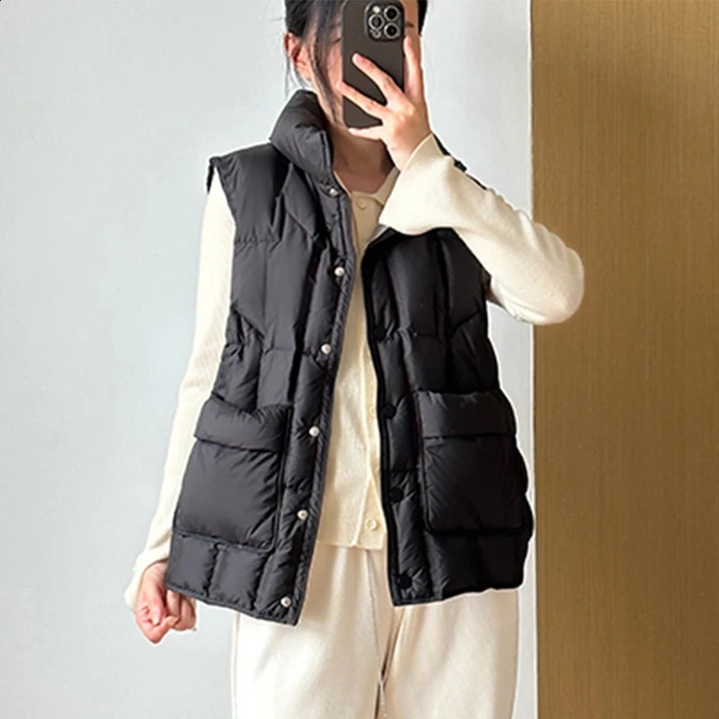 Janveny autumn and winter womens ultra light vest 90% duck down jacket standing collar sleeveless inflatable 240823