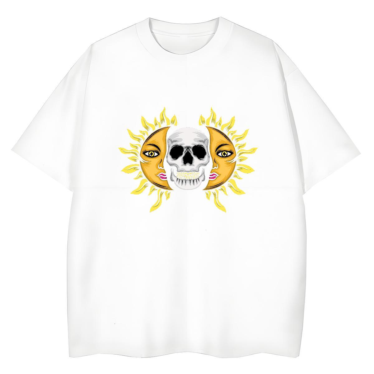 Popular T shirt 100% Cotton 230g skull Street wear Hip Hop Graphic O Neck Short Sleeves Tshirt for Man Woman Fashion Design Tops Shirt